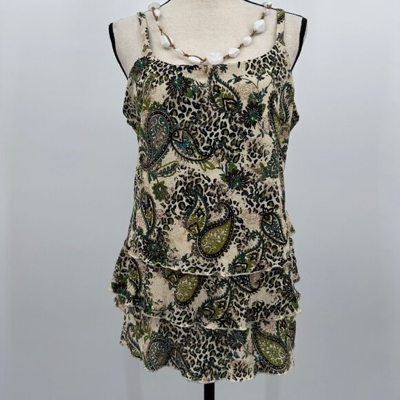Y2k green paisley patterned layered tank top women’s 1X fairy boho western - Picture 1 of 9